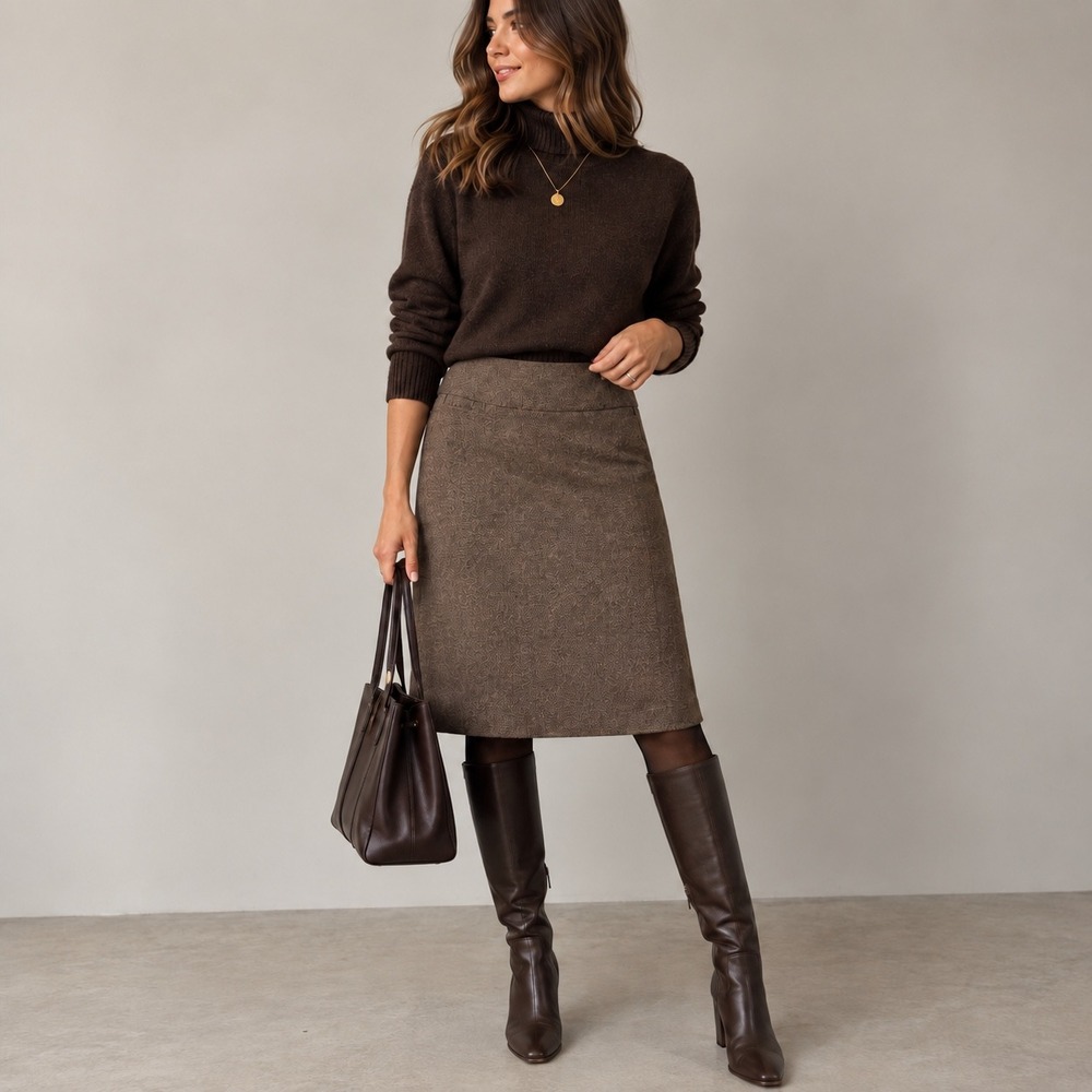 Lands End Wool Blend Skirt Size 6P ALine Lined Pockets Brown Tweed Quiet Luxury